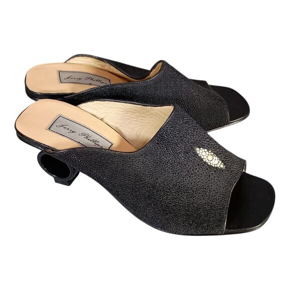 Jerry Phillips Genuine Stingray Sandal Heel Mules Open Toe Black Women's 10 - Picture 1 of 12